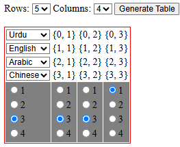 Dynamic Table Output